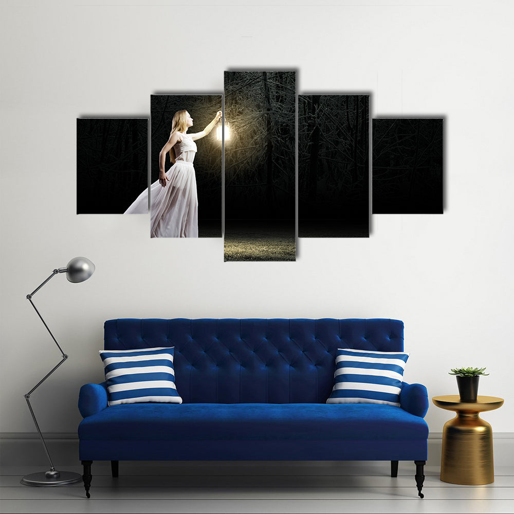 Women In The Woods At Night Multi Panel Canvas Wall Art