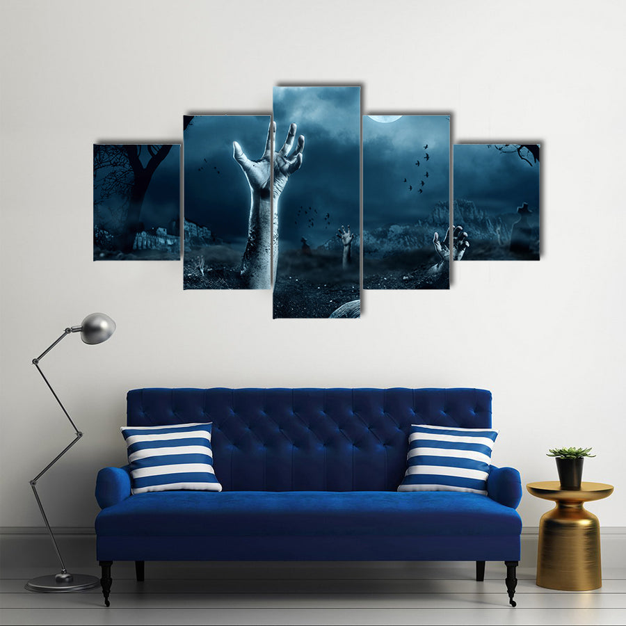 Walking Dead Part 2 I.E. Zombie’s Hand Coming Out Of Grave Multi Panel Canvas Wall Art