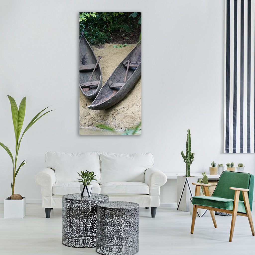 a tree watercraft wood padel river Vertical Canvas Wall Art