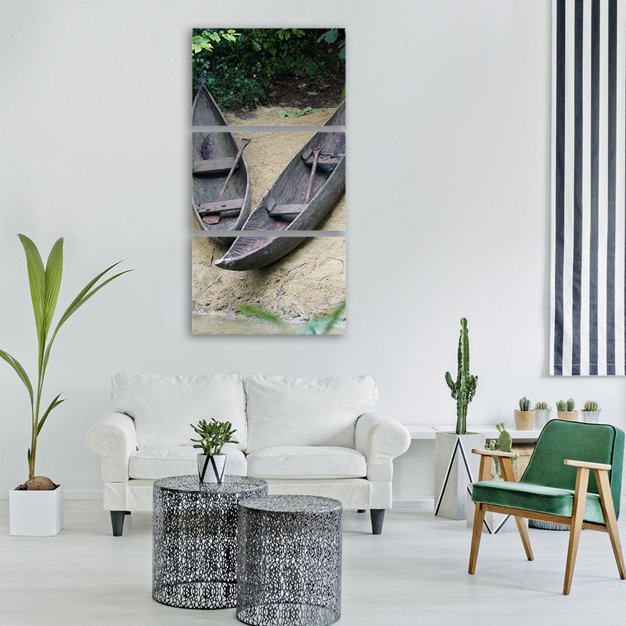a tree watercraft wood padel river Vertical Canvas Wall Art