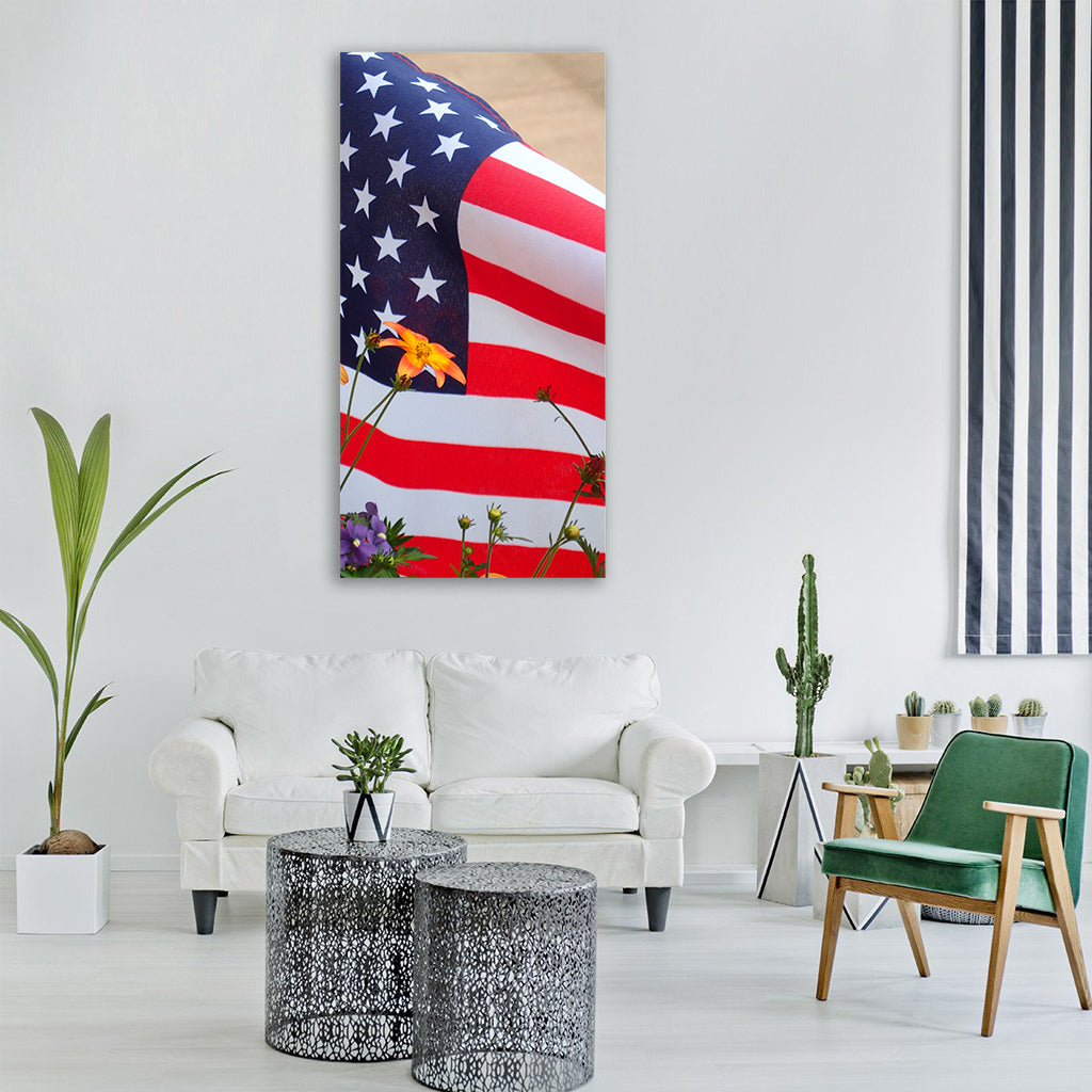 american flag summer flowers summer Vertical Canvas Wall Art