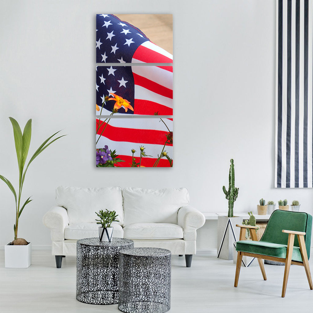american flag summer flowers summer Vertical Canvas Wall Art