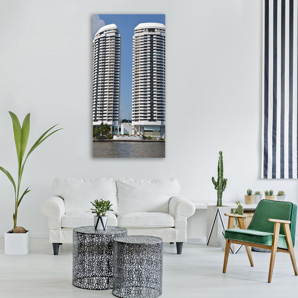 Apartments high rise hotel building Vertical Canvas Wall Art