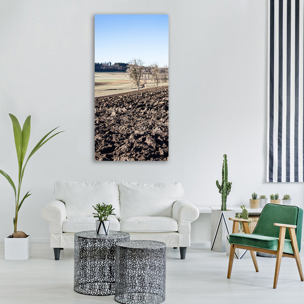 arable plowed earth plaice Vertical Canvas Wall Art