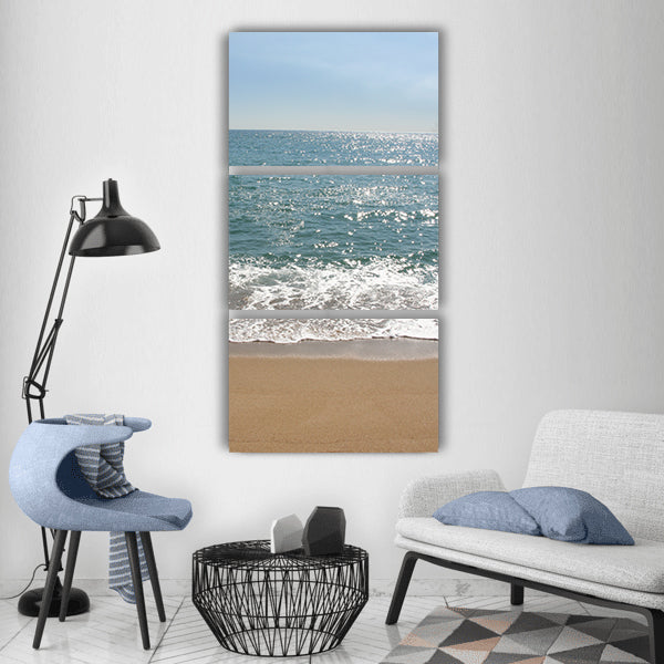 Arena blue ocean sea beach Vertical Canvas Wall Art