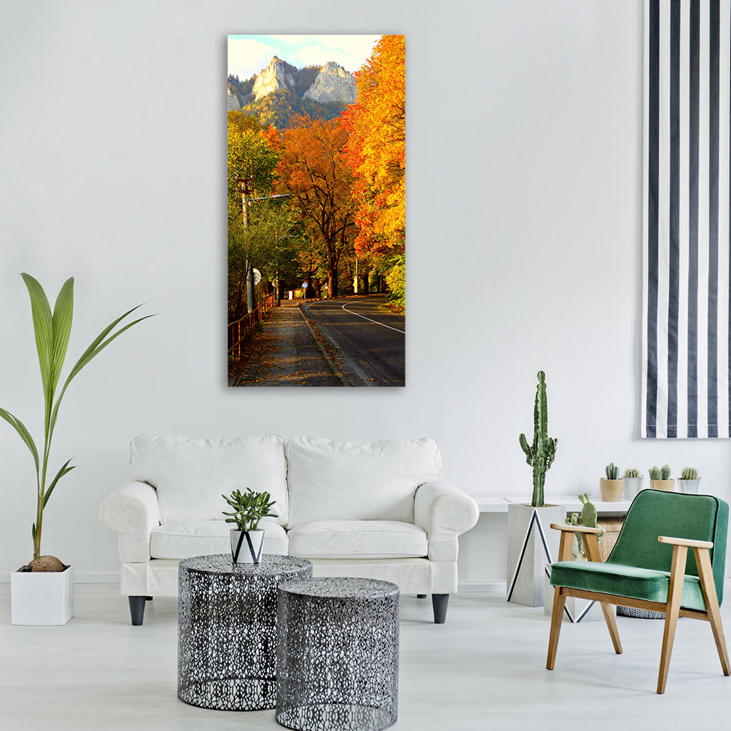 autumn way mountains landscape Vertical Canvas Wall Art