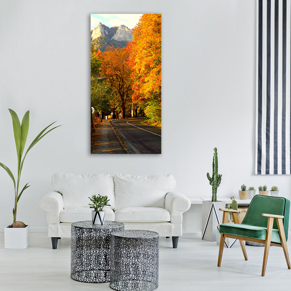 autumn way mountains landscape Vertical Canvas Wall Art
