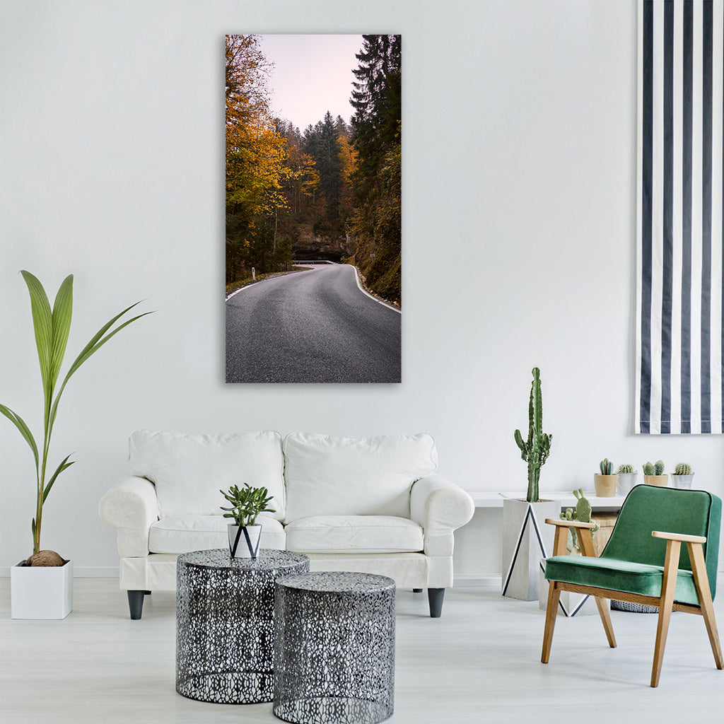 autumn leaves road forest nature Vertical Canvas Wall Art