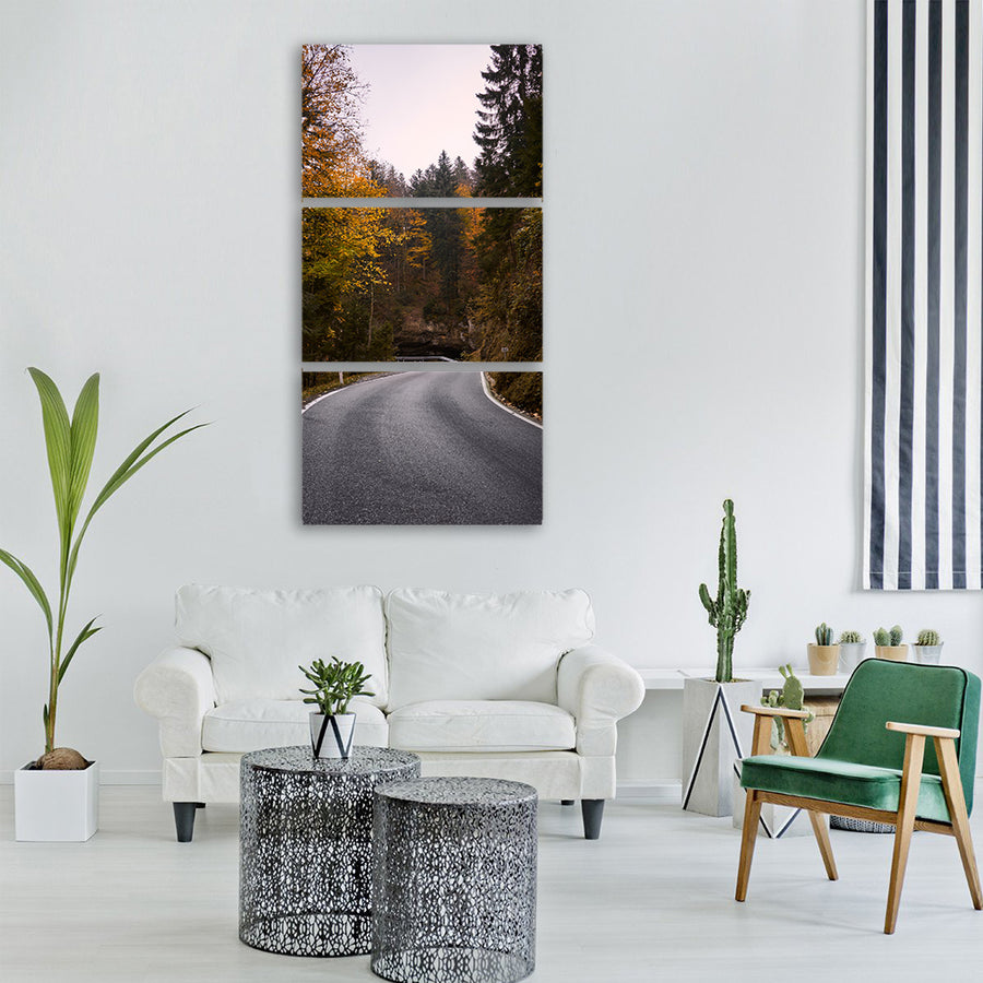 autumn leaves road forest nature Vertical Canvas Wall Art