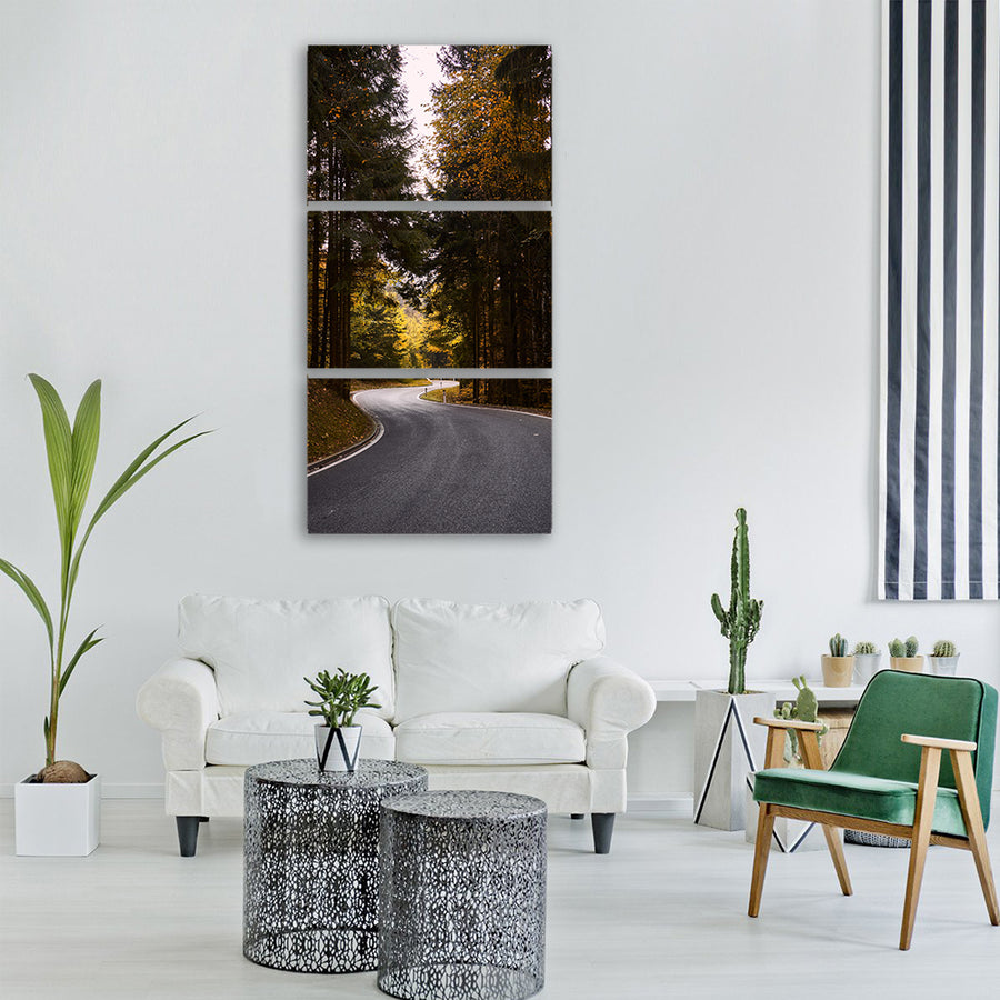 autumn leaves road forest nature Vertical Canvas Wall Art