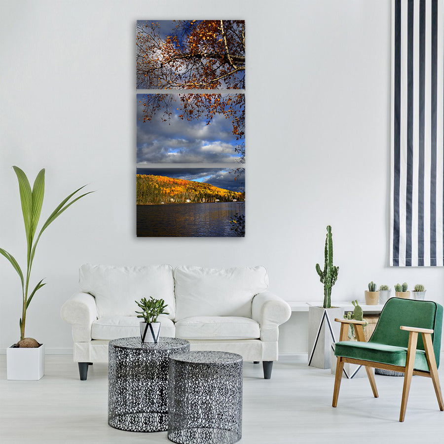 autumn landscape lake nature sky Vertical Canvas Wall Art