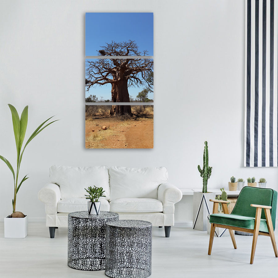 baobab tree african bush Vertical Canvas Wall Art
