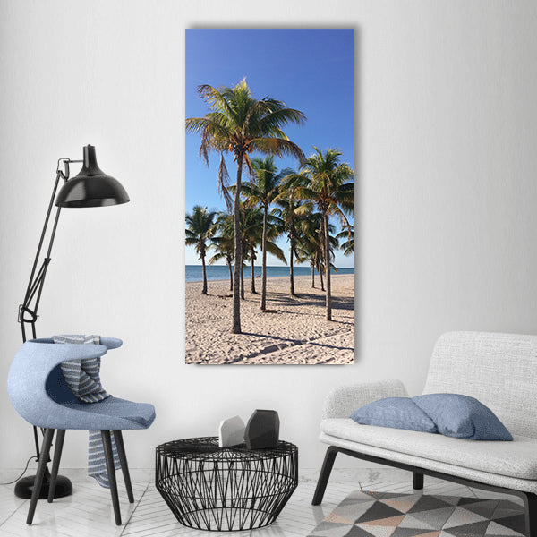 Beach palm trees sea holiday Vertical Canvas Wall Art