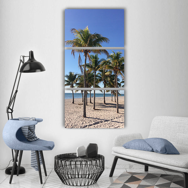 Beach palm trees sea holiday Vertical Canvas Wall Art