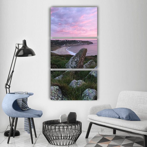 Beach sunset cliff Vertical Canvas Wall Art