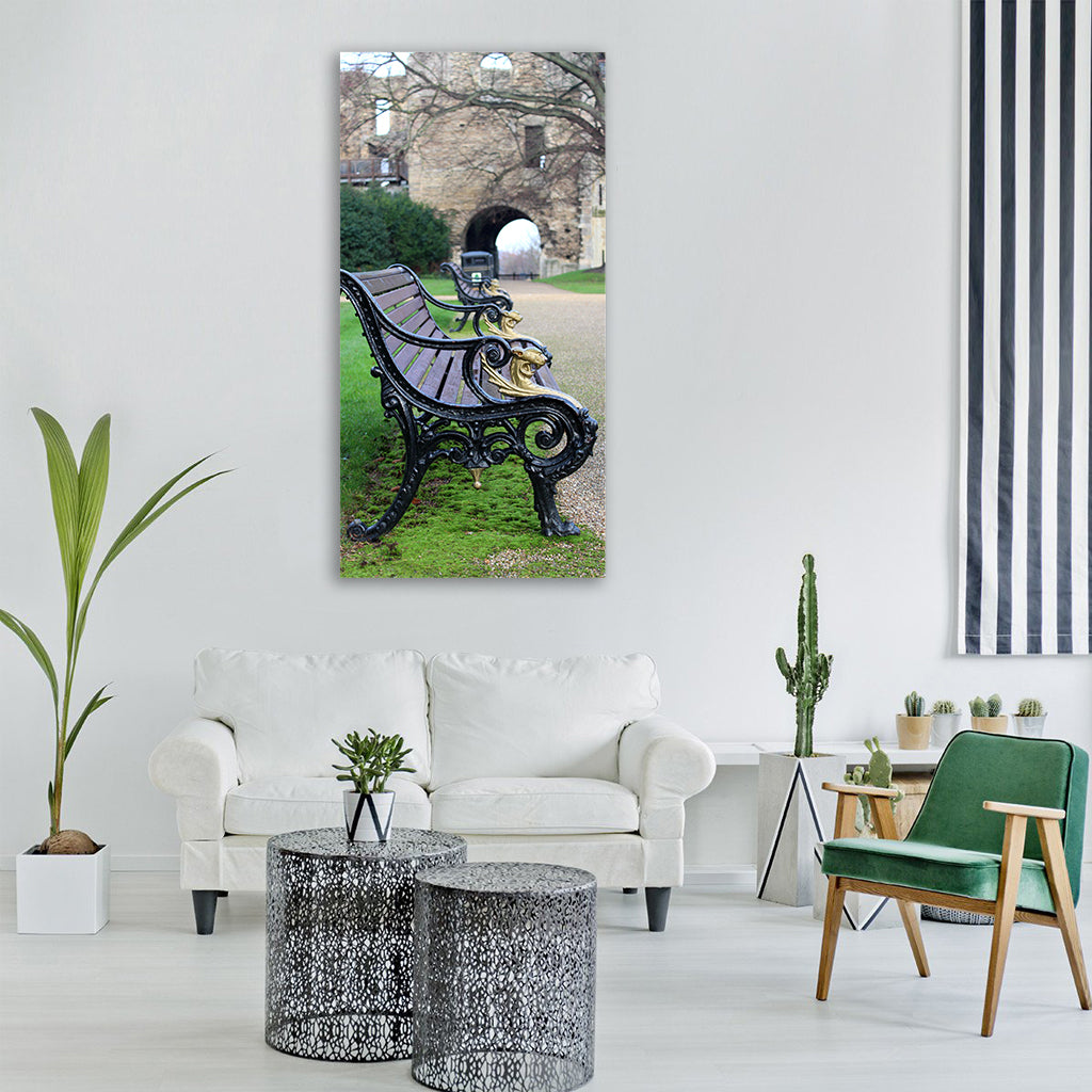 bench park castle park bench grass Vertical Canvas Wall Art