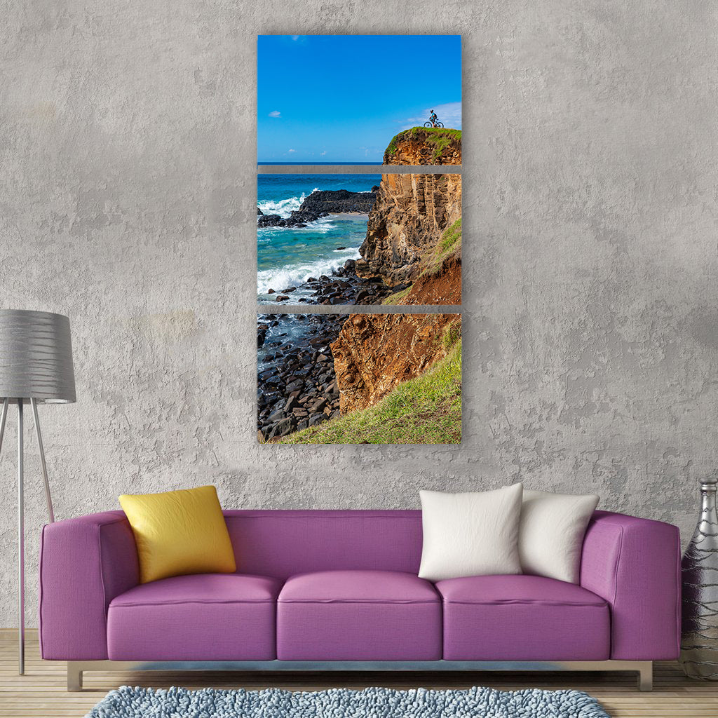 A beautiful bike rider cliff cyclist action Vertical Canvas Wall Art