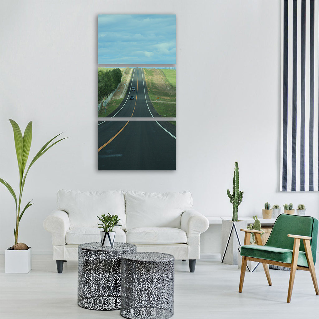 blue sky prairie highway Vertical Canvas Wall Art