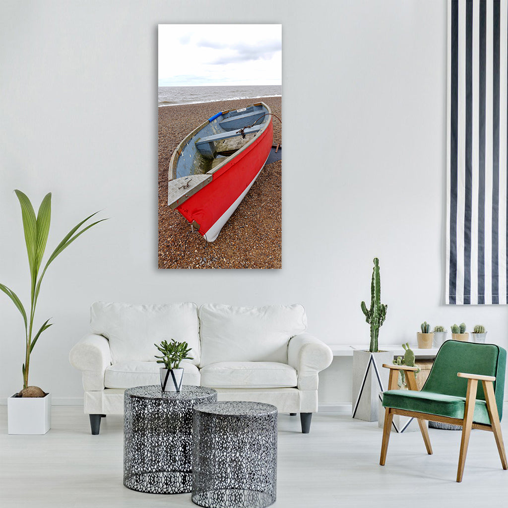 Boat beach coast transportation Vertical Canvas Wall Art