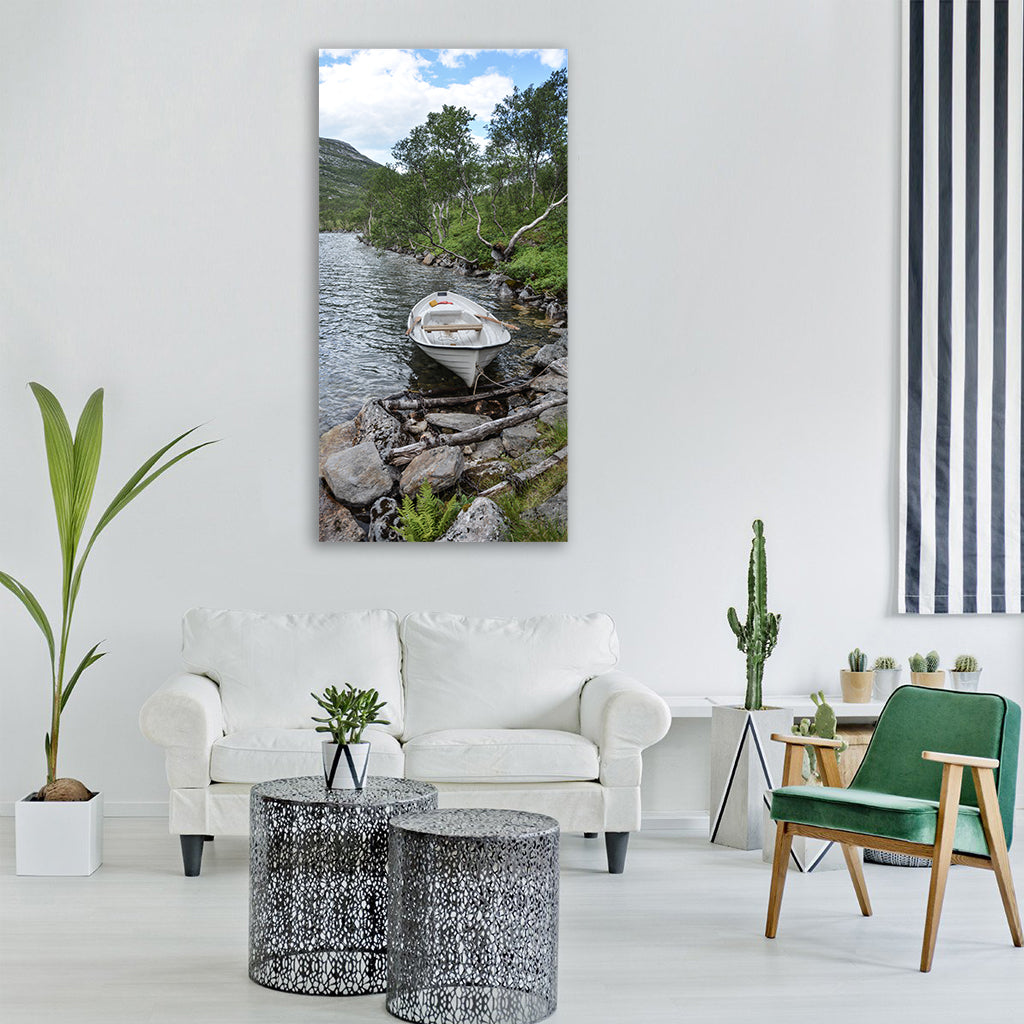 Boat lake summer water vacation Vertical Canvas Wall Art