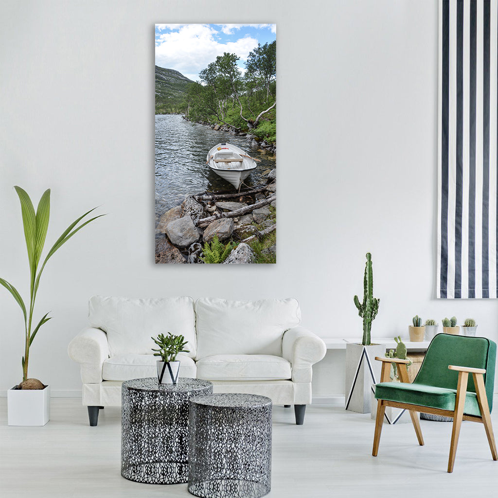 boat lake summer water vacation Vertical Canvas Wall Art