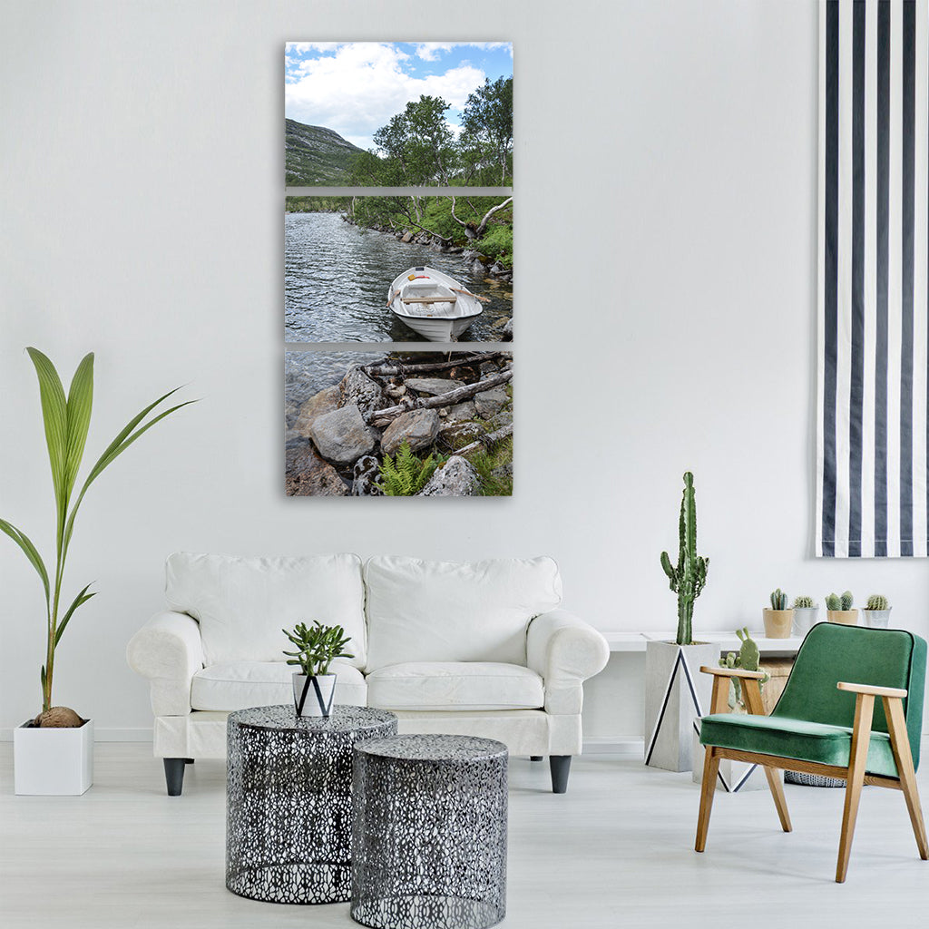 boat lake summer water vacation Vertical Canvas Wall Art