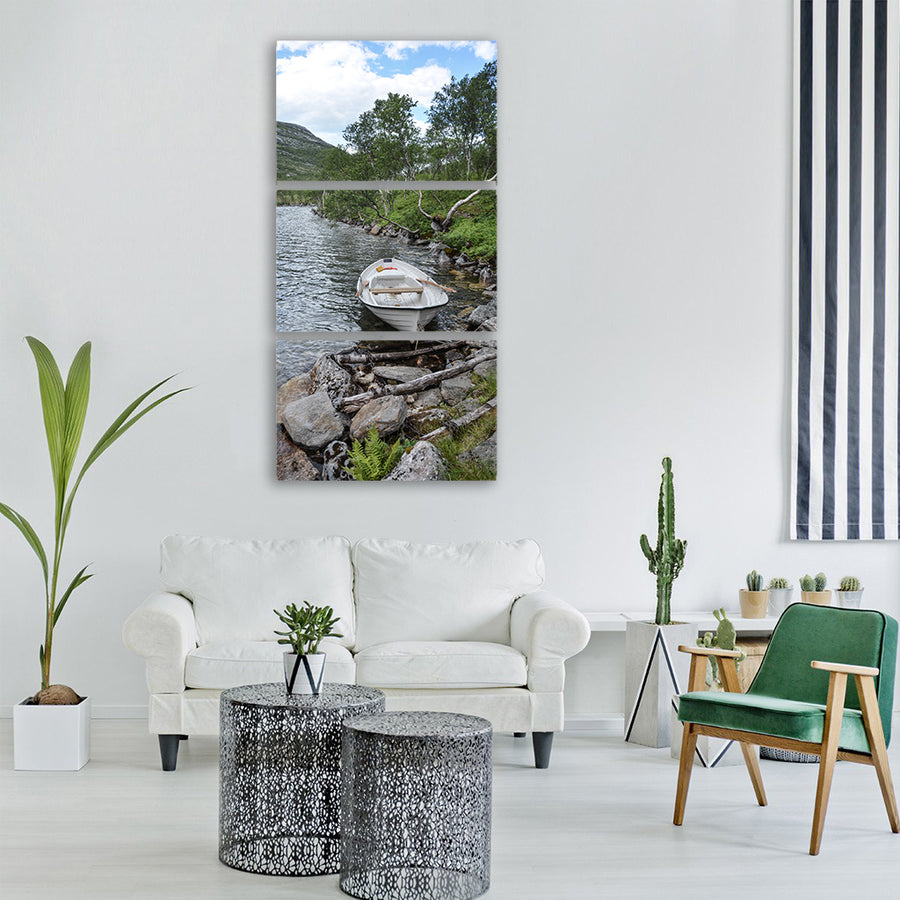 Boat lake summer water vacation Vertical Canvas Wall Art