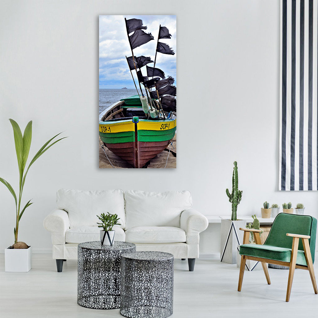 Boat fishing fishing boat water Vertical Canvas Wall Art