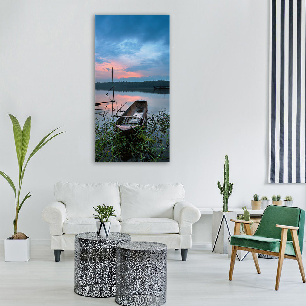 boat lake blue ship water Vertical Canvas Wall Art