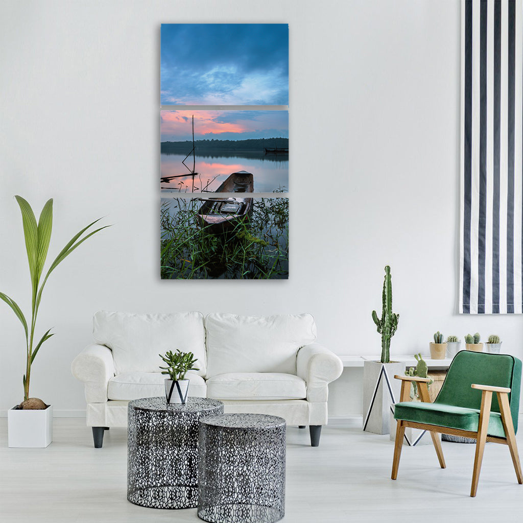 boat lake blue ship water Vertical Canvas Wall Art