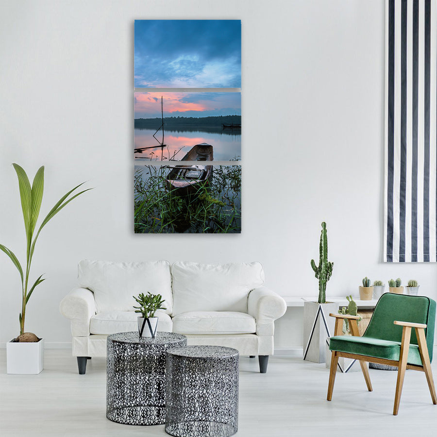 Boat lake blue ship water Vertical Canvas Wall Art