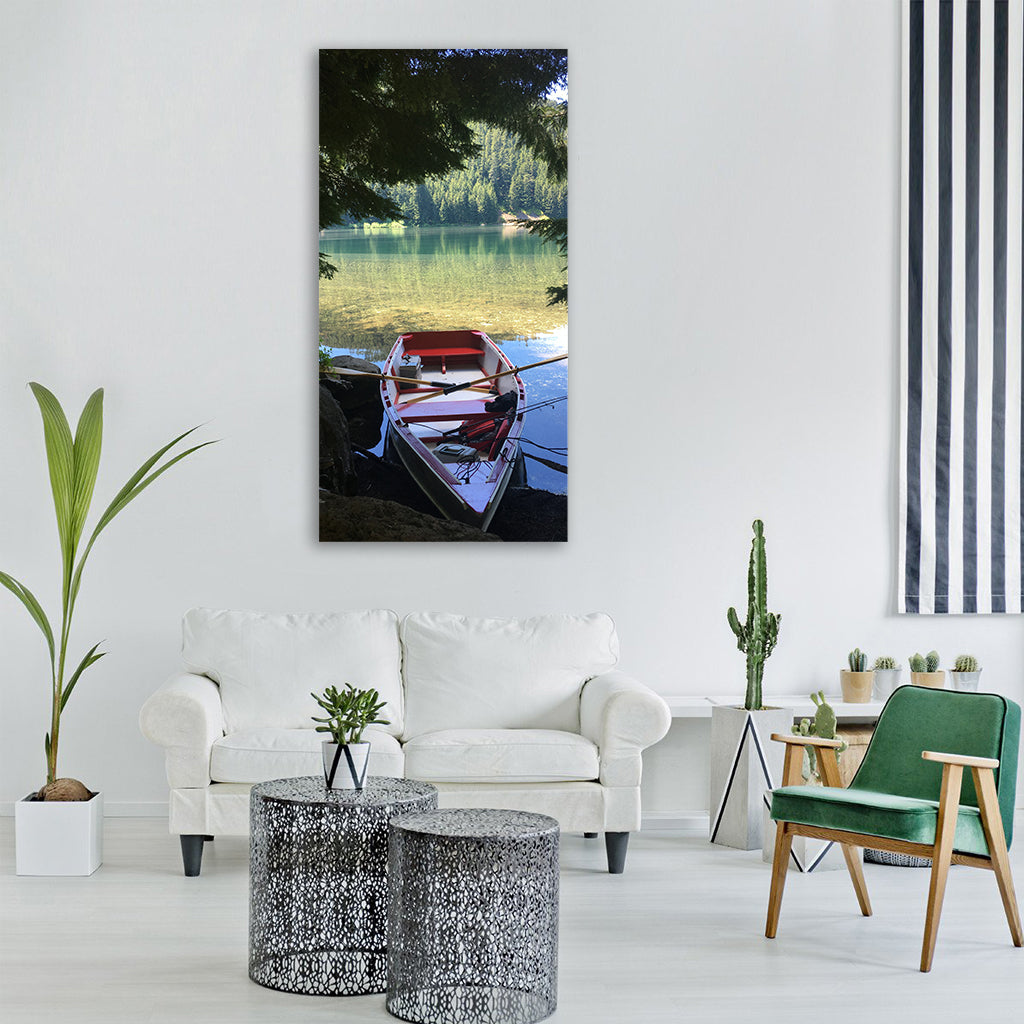 Boat lake fishing nature water Vertical Canvas Wall Art