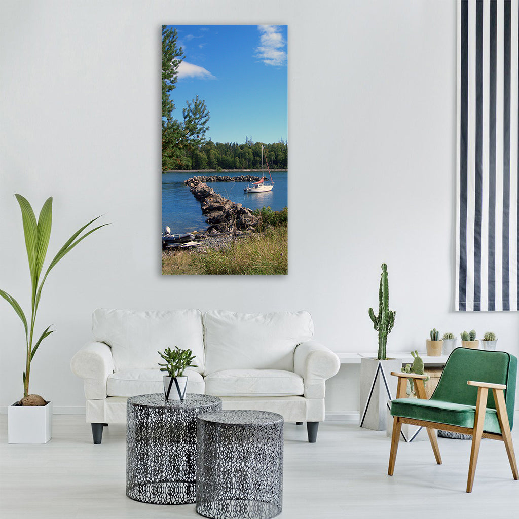 boat summer lake harbor nature Vertical Canvas Wall Art