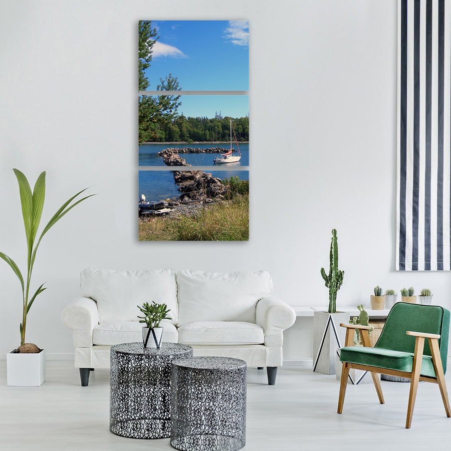 boat summer lake harbor nature Vertical Canvas Wall Art