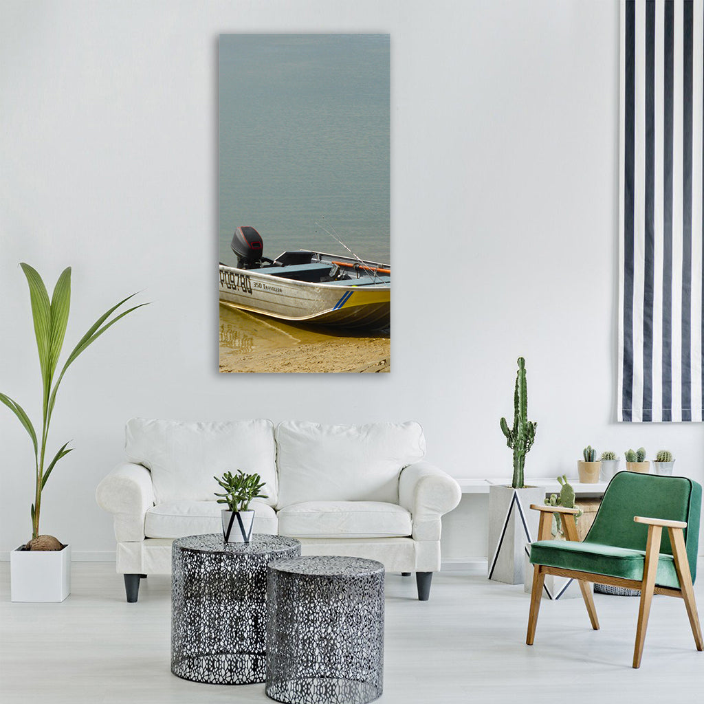 Boat fishing recreation hobby Vertical Canvas Wall Art