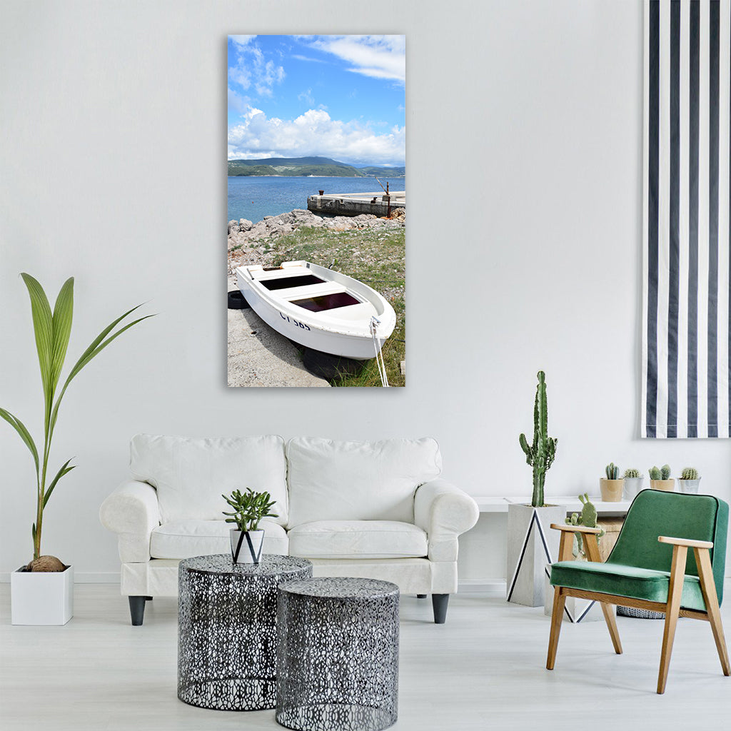 Boat cloud scene scenic water Vertical Canvas Wall Art