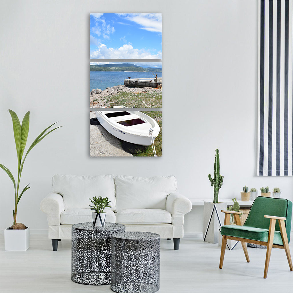 Boat cloud scene scenic water Vertical Canvas Wall Art