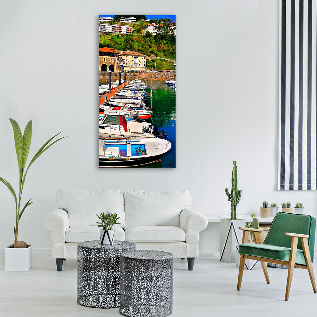 boats fishing landscape sea Vertical Canvas Wall Art