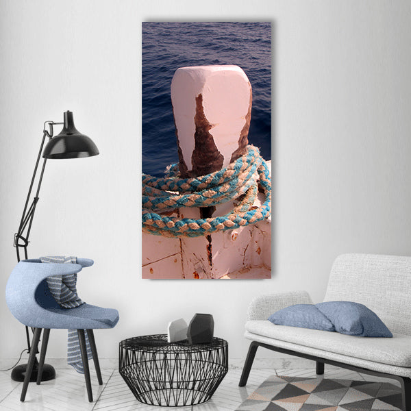 Bollard ship dew maritime rope Vertical Canvas Wall Art