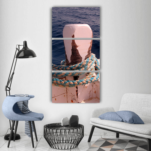 Bollard ship dew maritime rope Vertical Canvas Wall Art
