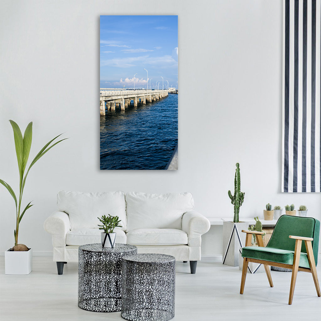 bridge sky pier fishing water Vertical Canvas Wall Art