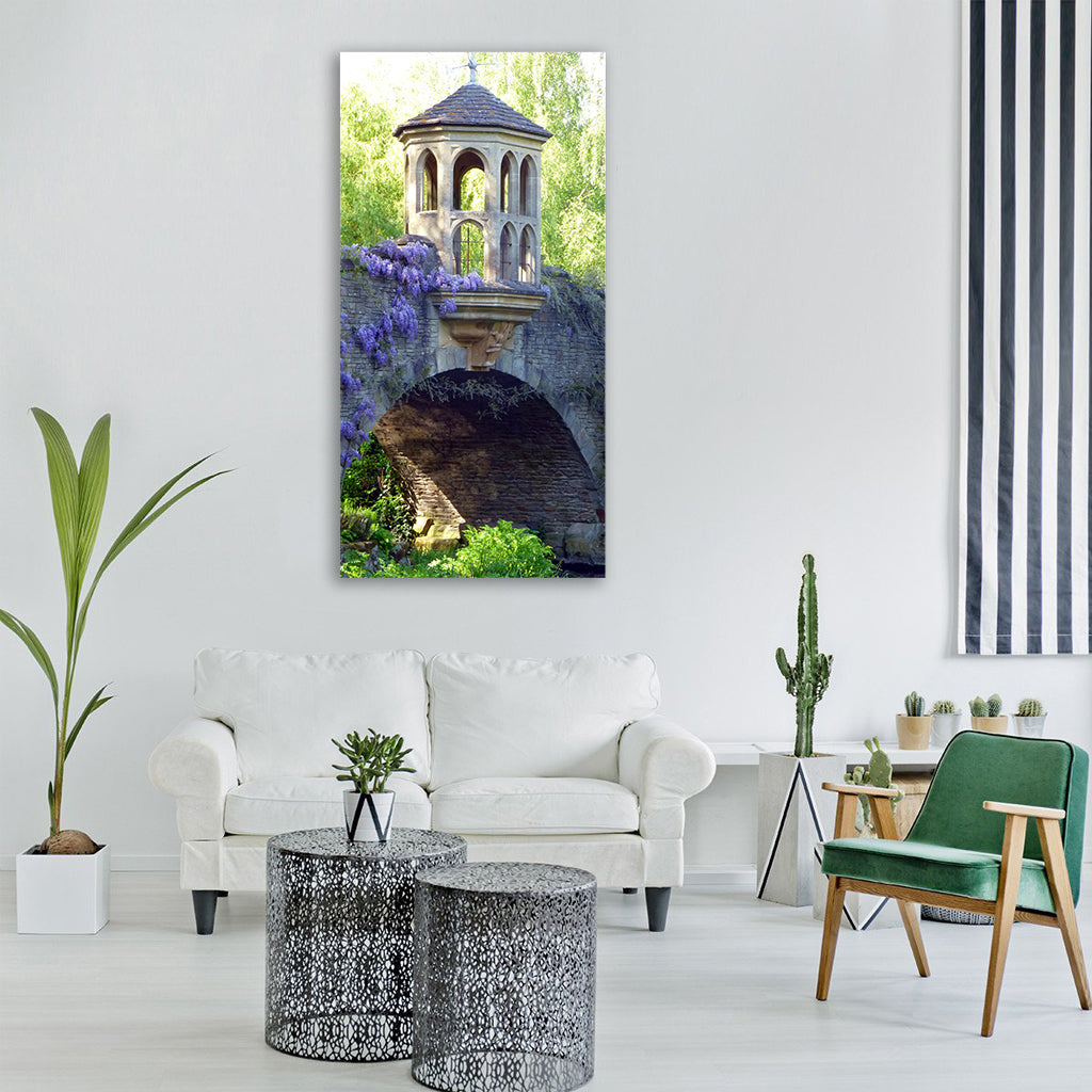 bridge garden wisteria river Vertical Canvas Wall Art