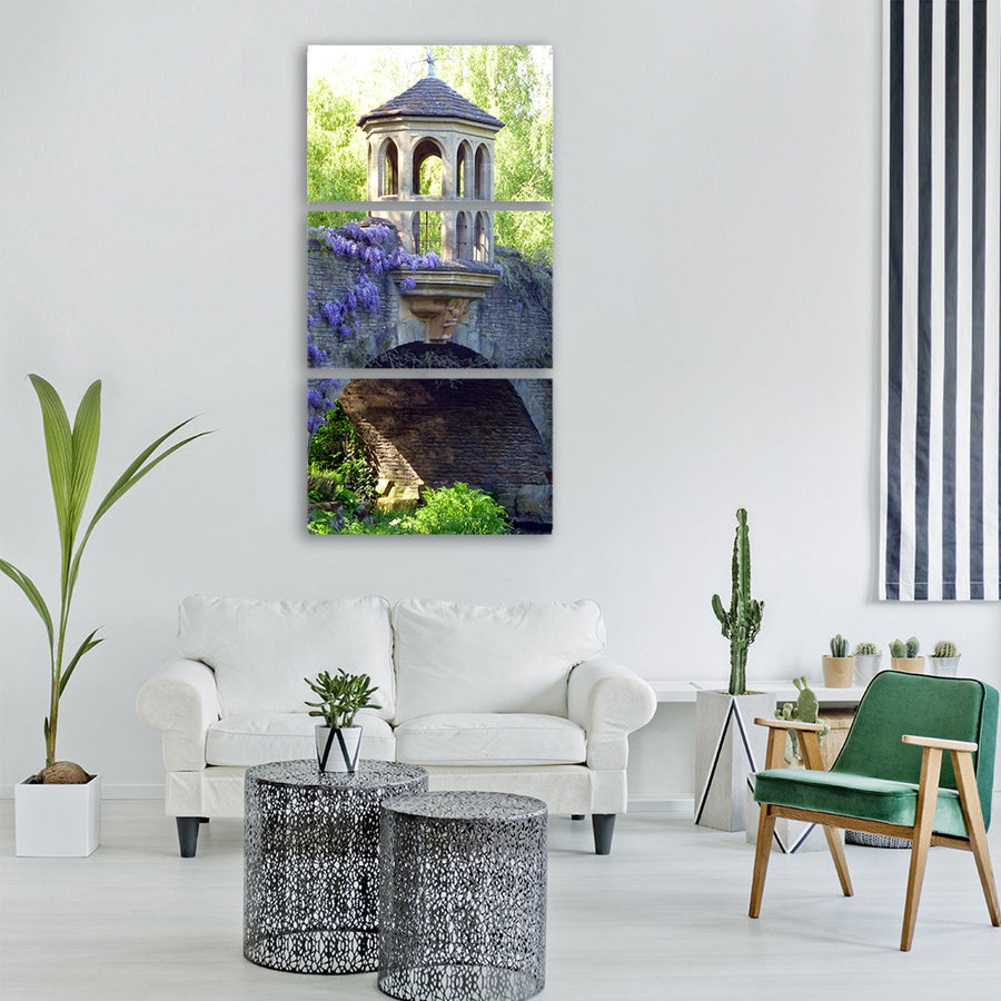 bridge garden wisteria river Vertical Canvas Wall Art