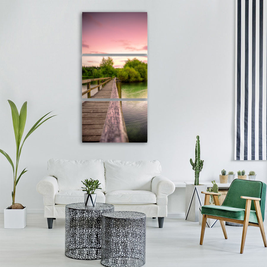 bridge sunset water lake nature Vertical Canvas Wall Art