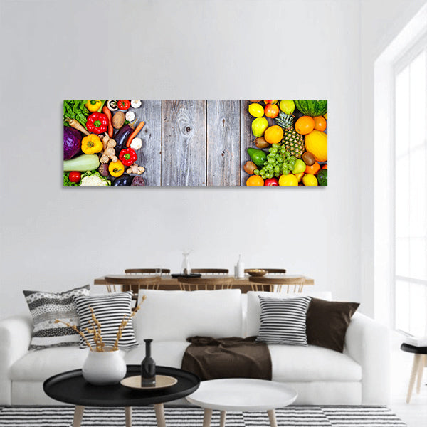 Huge group of fresh vegetables panoramic canvas wall art