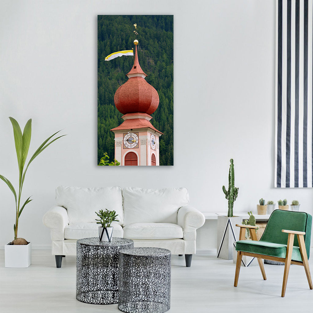 campanile watch trees ortisei Vertical Canvas Wall Art