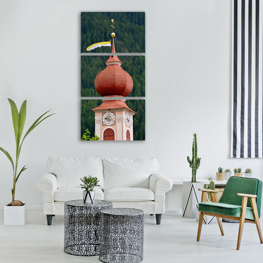 campanile watch trees ortisei Vertical Canvas Wall Art