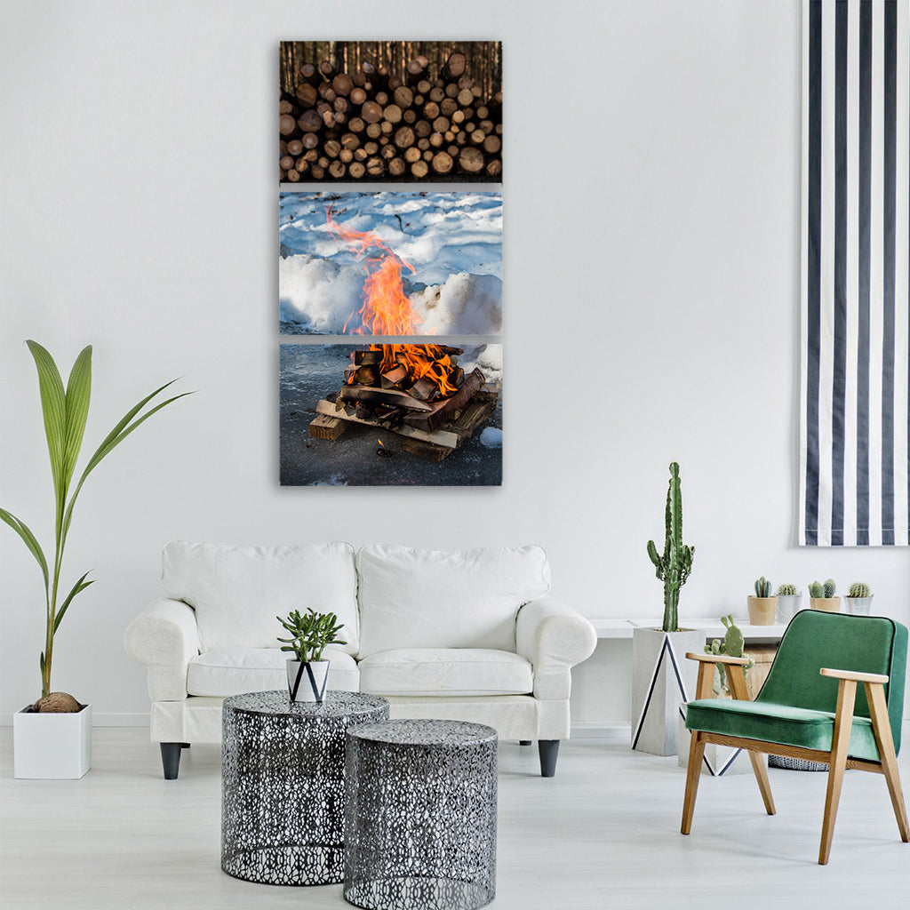 campfire fire winter snow nature Vertical Canvas Wall Art