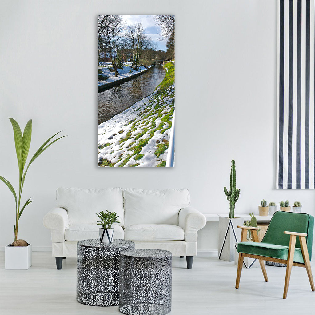 canal snow winter water cold Vertical Canvas Wall Art