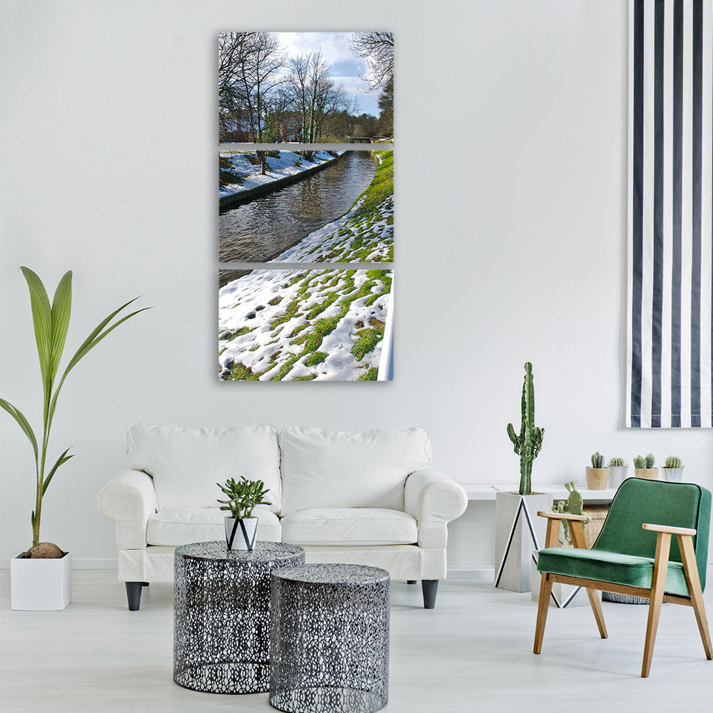 canal snow winter water cold Vertical Canvas Wall Art